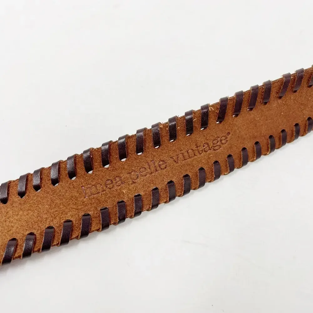 Linea Pelle Vintage Leather Braided Belt Camel Brown Gold Tone Hardware 36.5